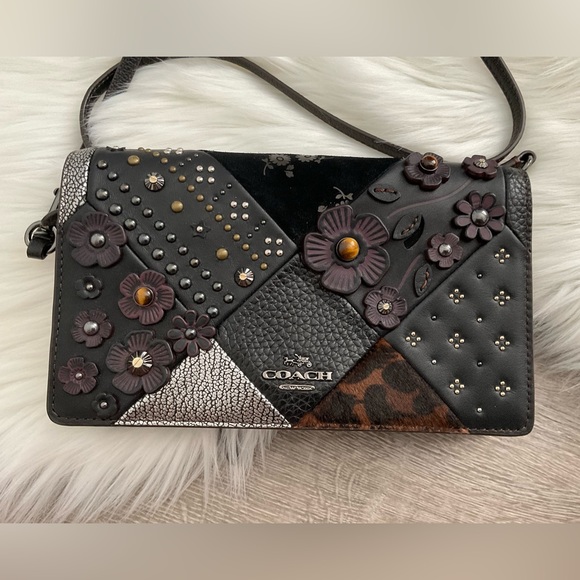 Coach Handbags - NWT COACH Embellished Leather Canyon Quilt Fold-over Crossbody Clutch Purse